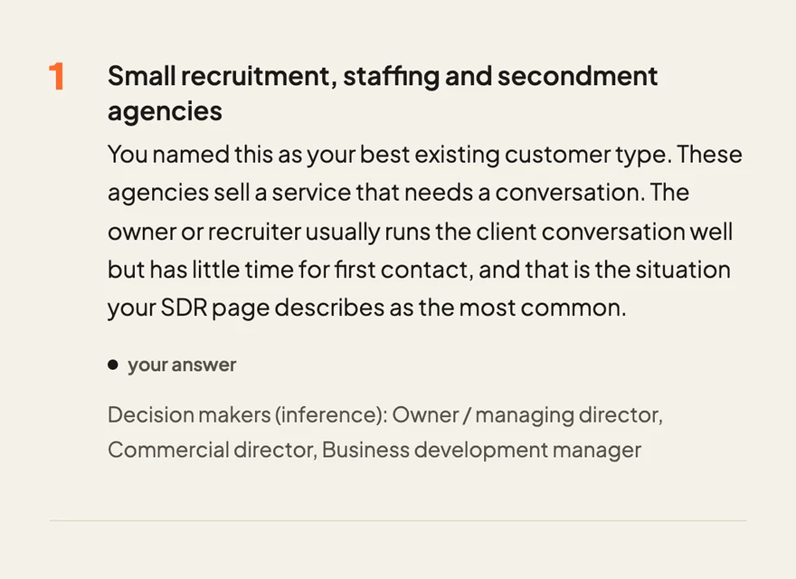First segment from the report: recruitment, staffing and secondment agencies, with the reasoning