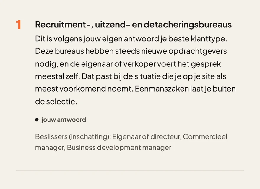 Eerste segment uit het rapport: recruitment-, uitzend- en detacheringsbureaus, met de reden